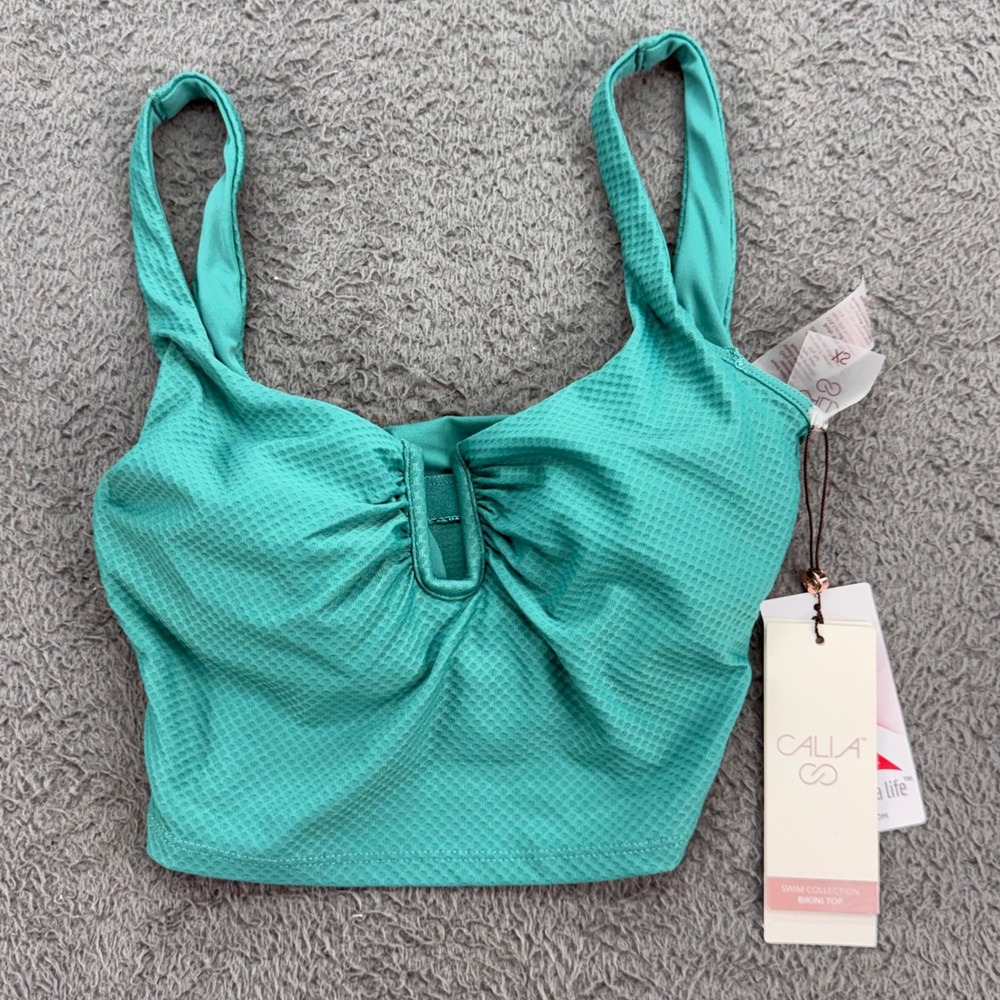 Calia Bikini Top Womens XS Teal Green Honeycomb Textured U-Wire Swimwear‎ NEW